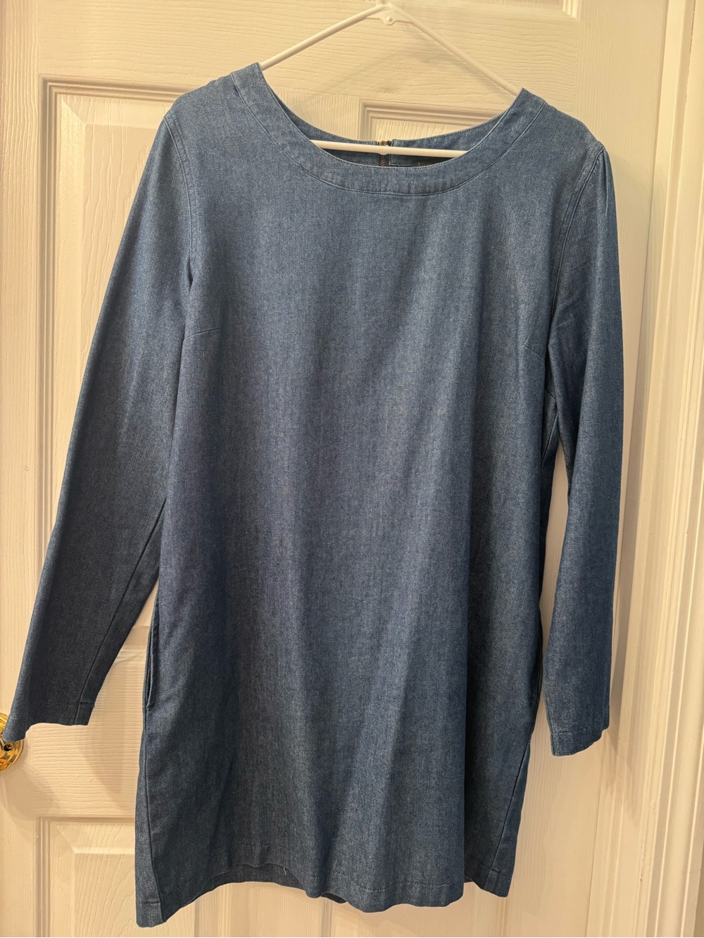 Women's Long Sleeve Denim-Look Tunic Dress - Blue